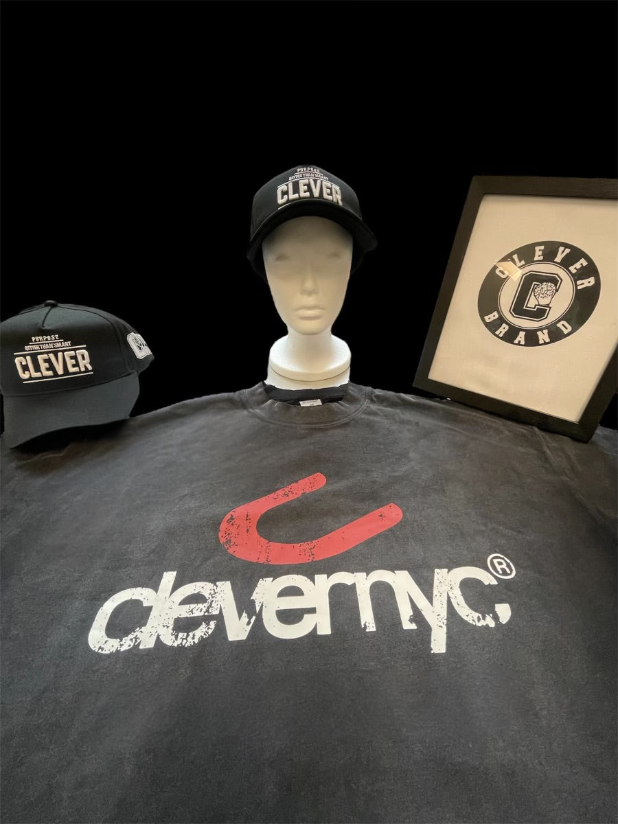 CLEVER NYC VINTAGE WASH LOGO T SHIRT - Shadow Wash Black