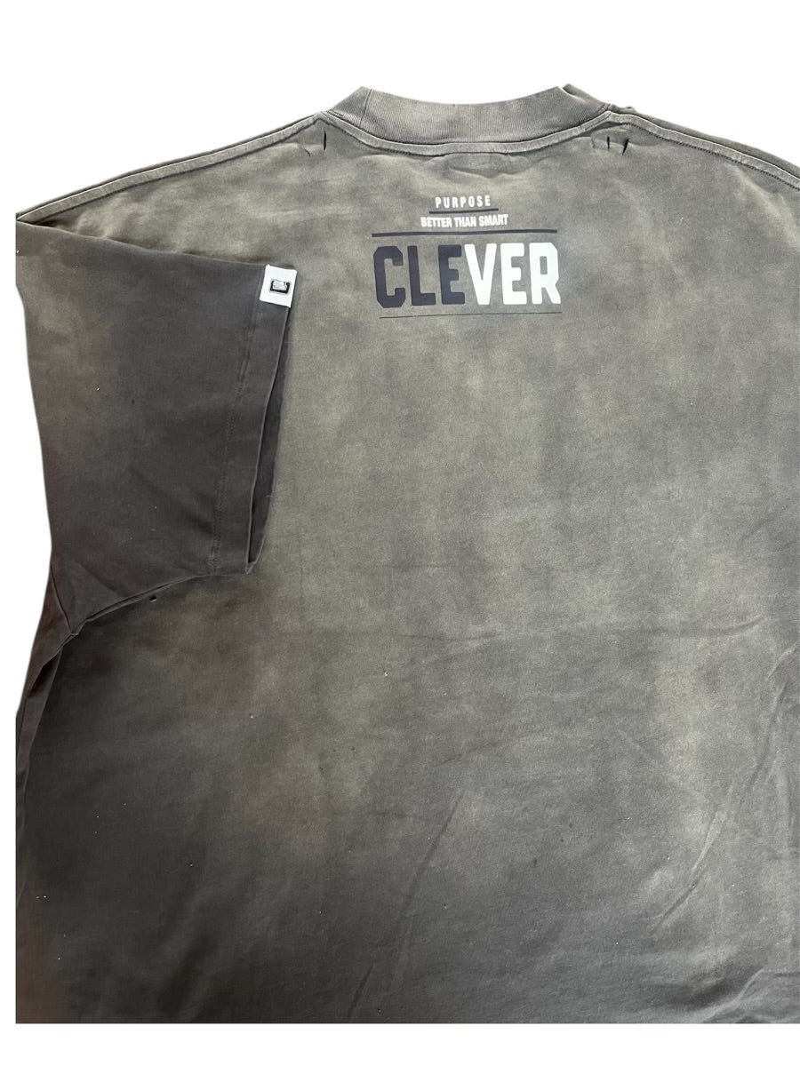 CLEVER NYC VINTAGE WASH LOGO T SHIRT - Storm Gray/Navy Rhinestone Embellished