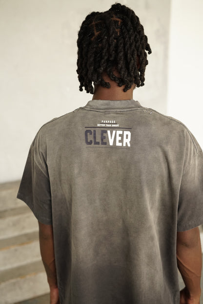 CLEVER NYC VINTAGE WASH LOGO T SHIRT - Storm Gray/Navy Rhinestone Embellished